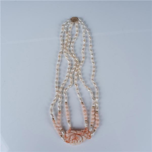 Na Hoku Pink Coral and Pearl Necklace with 14k Gold Clasp