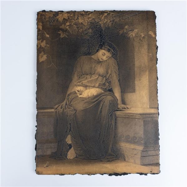 Resin Tablet Engraving of a Woman Sitting with a Cat