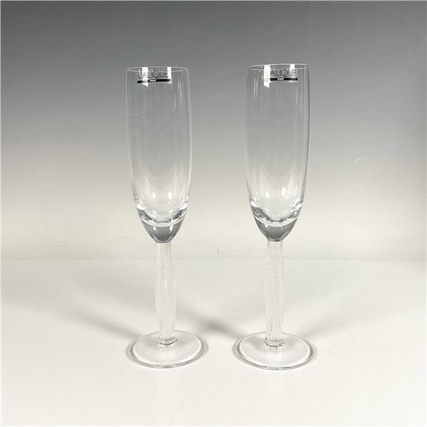 Pair of Lalique Crystal Diamant Champagne Flutes