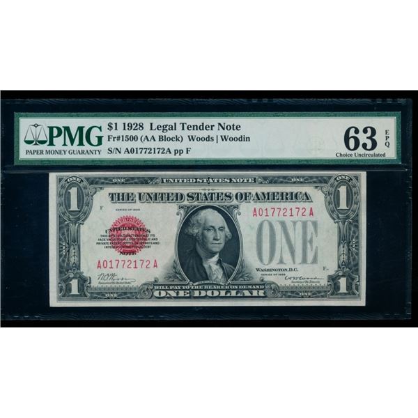 1928 $1 Legal Tender Note PMG 63EPQ