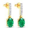 Image 3 : 14KT Yellow Gold 1.12ctw Zambian Emerald and Diamond Earrings