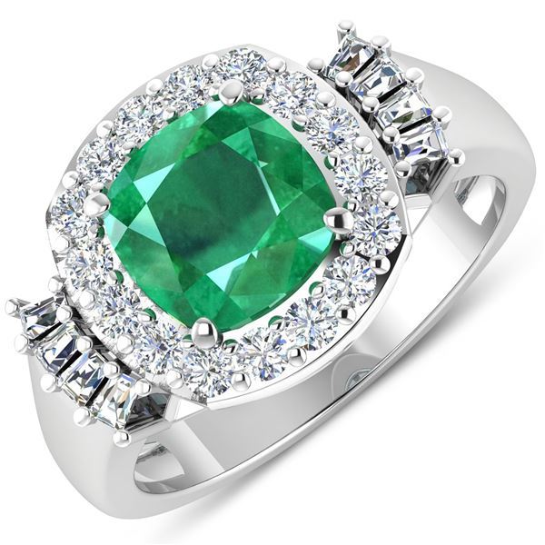 14KT White Gold 2.07ct Zambian Emerald and Diamond Ring