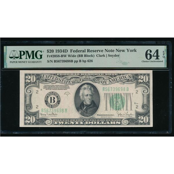 1934D $20 New York FRN PMG 64EPQ