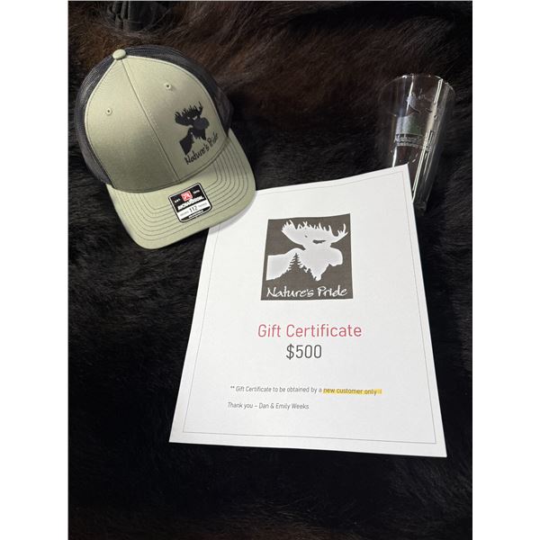 1 hat, 1 custom glass & $500 certificate