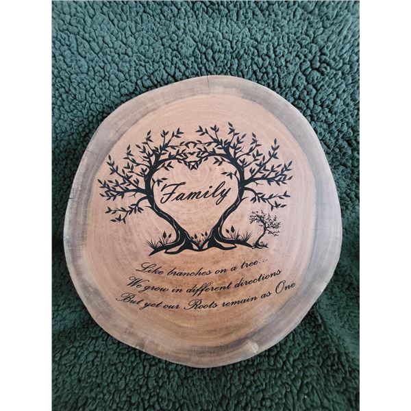 Laser burned wall sign - FAMILY TREE on Cuban Mahogany Cookie