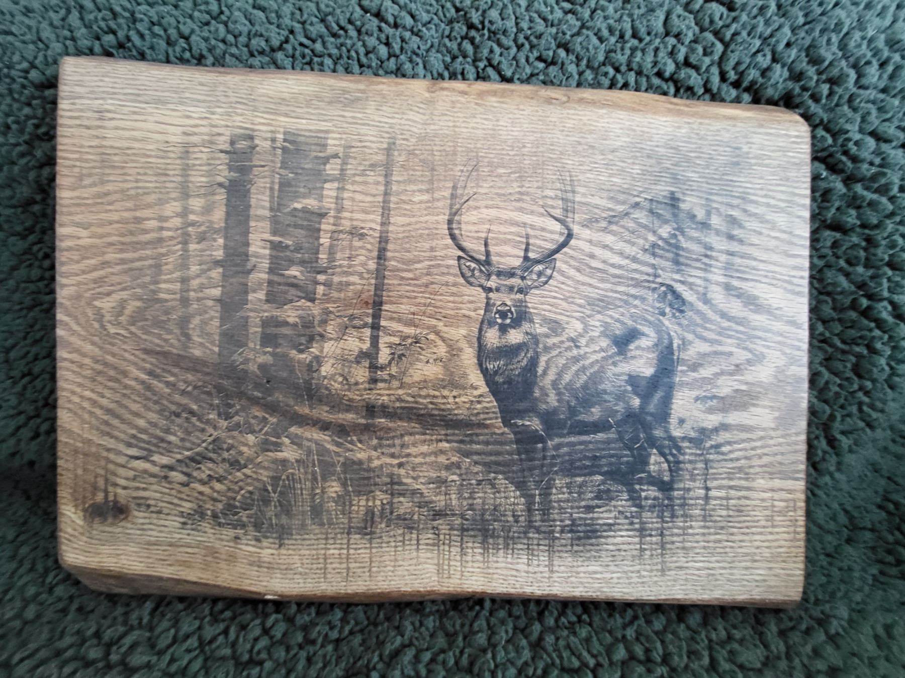 Laser burned wall sign - MAJESTIC BUCK on Oak Stab