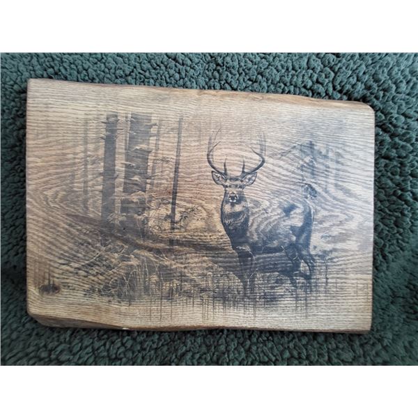 Laser burned wall sign - MAJESTIC BUCK on Oak Stab