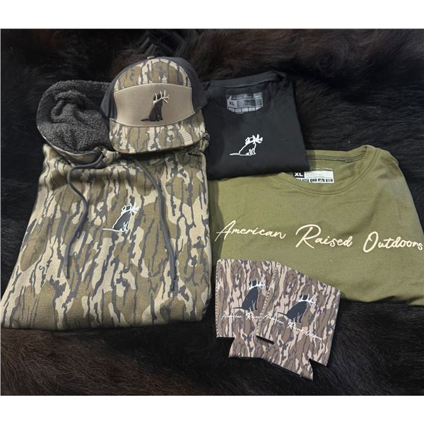 1 sweatshirt, 2 t-shirts, 1 hat & 2 koozies (size XL)