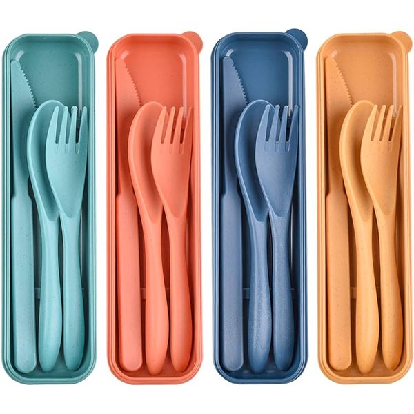 NEW 9 SETS WHEAT STRAW CUTLERY TRAVEL PICNIC CASE