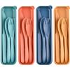 Image 1 : NEW 9 SETS WHEAT STRAW CUTLERY TRAVEL PICNIC CASE