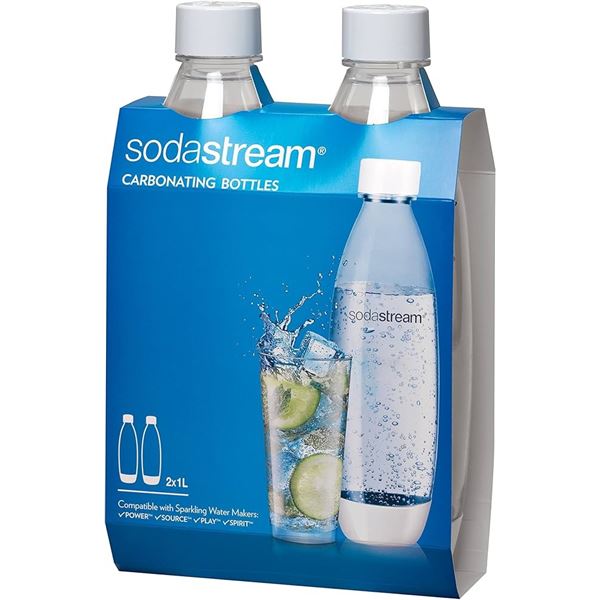 NEW 1L SODASTREAM WHITE FUSE BOTTLE TWIN PACK