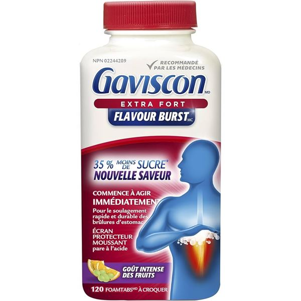 NEW 60 TABS GAVISCON EXTRA STRENGTH FRUIT BLAST