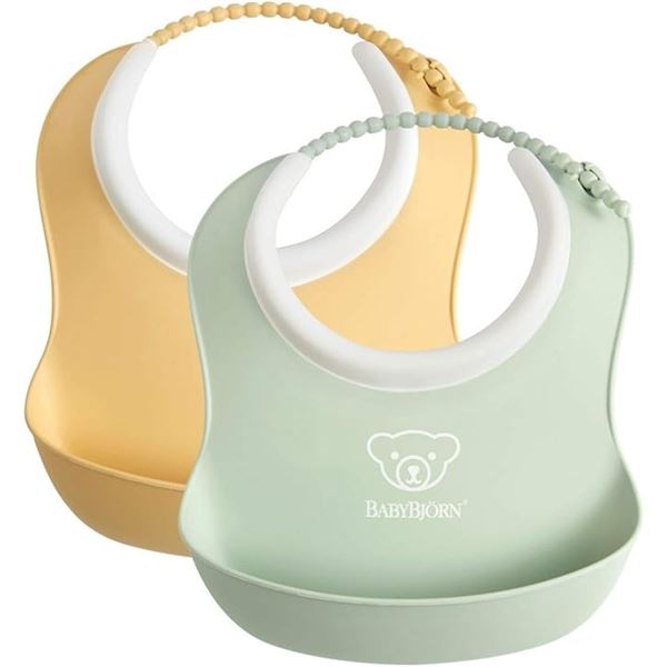 NEW SMALL BABY BIB 2-PACK POWDER YELLOW AND GREEN