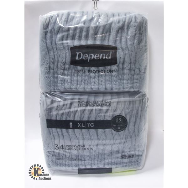 NEW DEPENDS FRESH PROTECTION MENS SIZE XL 34 PCS