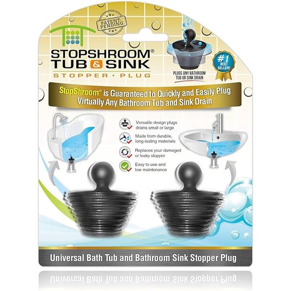 BRAND NEW 2 PACK OF STOPSHROOM TUB & SINK PLUG