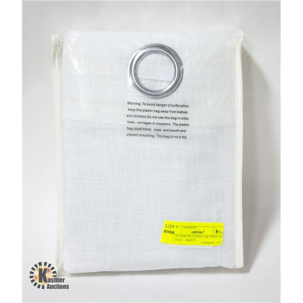 NEW PAIR OF LINED CURTAINS 54 X 63 INCH  - WHITE