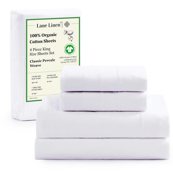 NEW LANE LINEN KING SHEET 4 PIECE SET WHITE