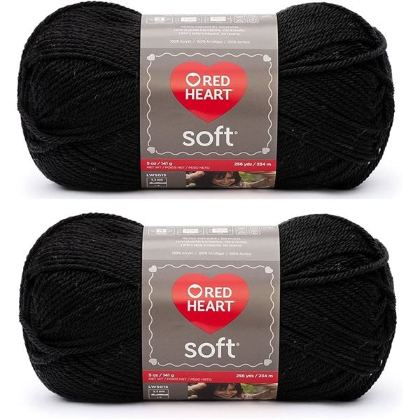 NEW RED HEART 2 X 198G BLACK YARN