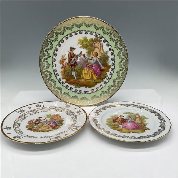 3pc Limoges Porcelain Display Plates, Fragonard Scene