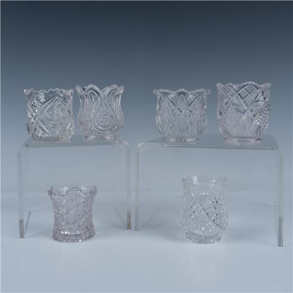 6pc Pattern Glass Toothpick Holders, Tulip Shaped