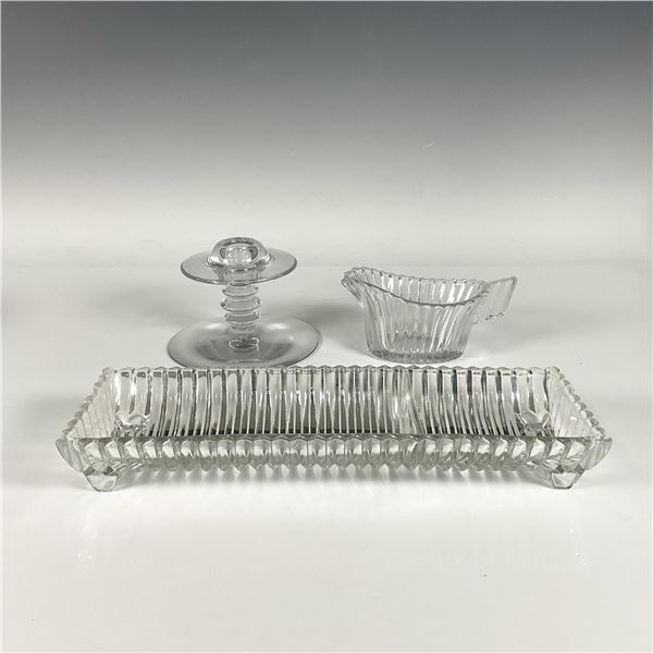 3pc Glass Candle Holder, Creamer, and Serving Tray
