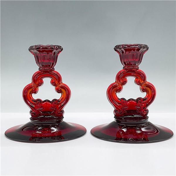 2pc Vintage Ruby Red Glass Candle Holders