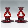 Image 1 : 2pc Vintage Ruby Red Glass Candle Holders