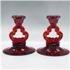 Image 2 : 2pc Vintage Ruby Red Glass Candle Holders