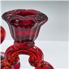 Image 4 : 2pc Vintage Ruby Red Glass Candle Holders