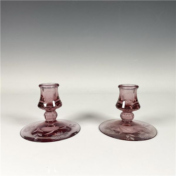 Pair of Pink Mercury Glass Candle Holders