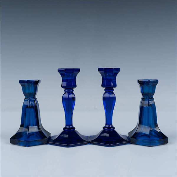 4pc Vintage Cobalt Blue Glass Candlesticks
