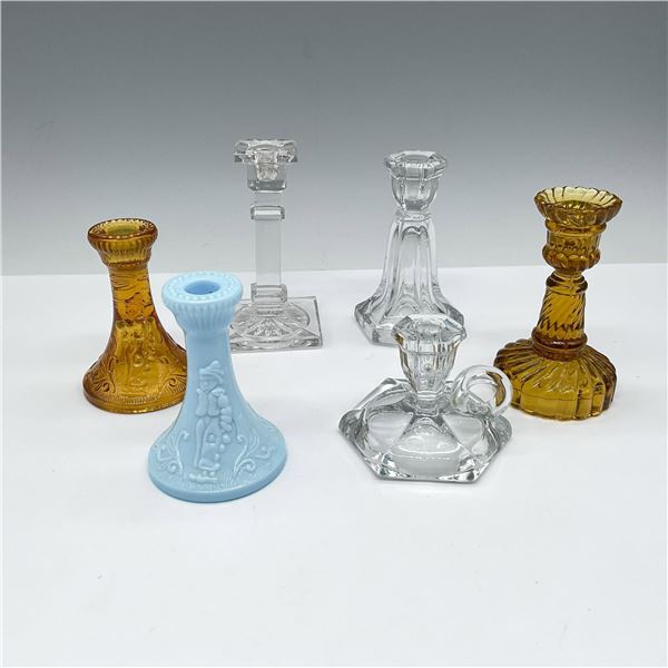 6pc Moore, Heisey + Other Glass Candleholders