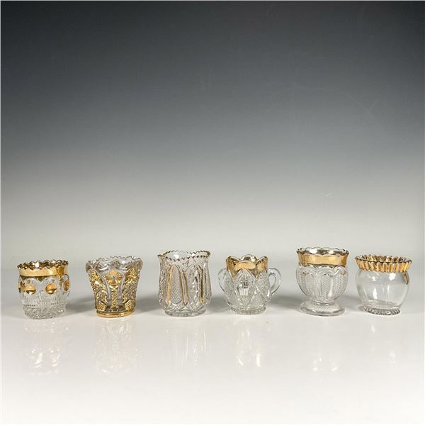 6pc Glass Toothpick Holders with Gilt Accents