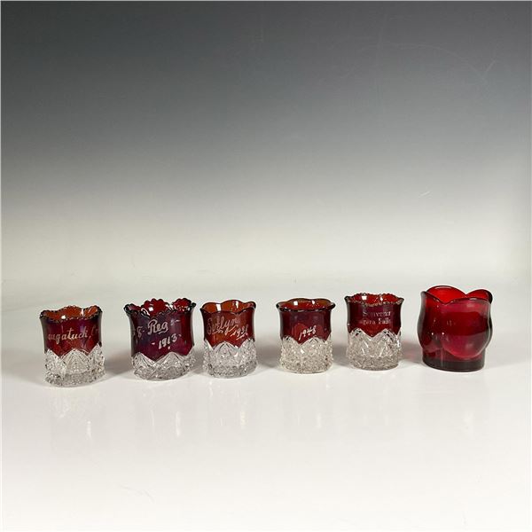 6pc Red Colored Pressed Glass Toothpick Holders