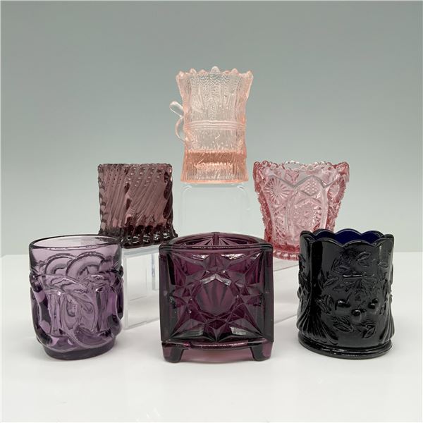 6pc Pressed Glass Toothpick Holders