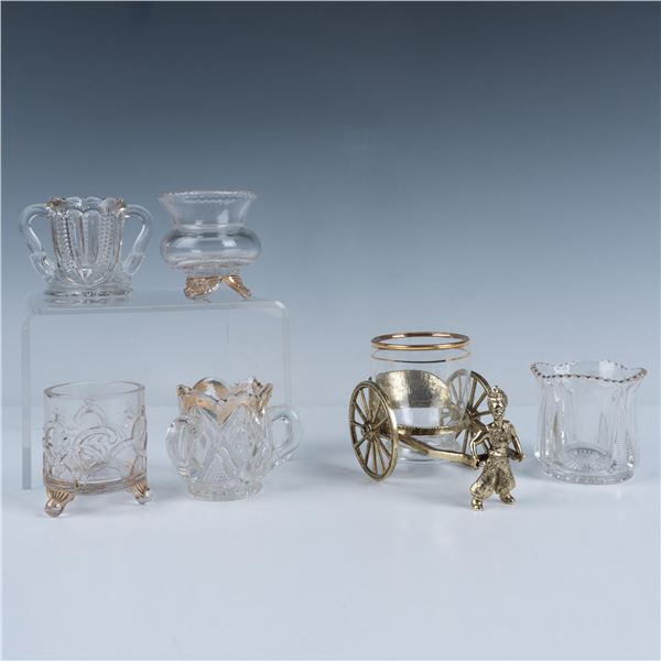 6pc Clear Gilded Pattern Glass Toothpick Holder