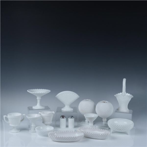 16pc Westmoreland Milk Glass Tableware, English Hobnail