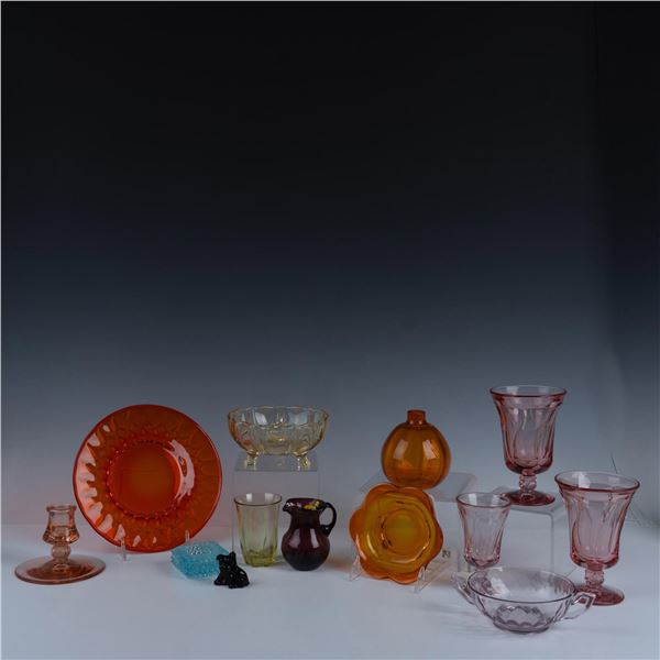 19pc Heisey & Assorted Art Glass Tableware, Multicolored
