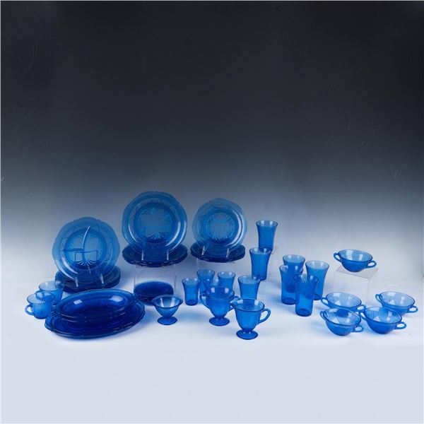 42pc Vintage Blue Depression Glass Tableware