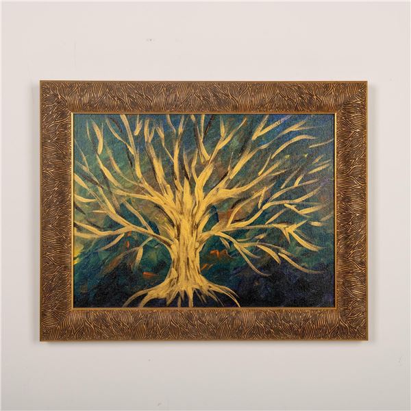 Original Expressionist Oil on Canvas, Golden Tree