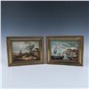 Image 1 : 2pc Original Oil Paintings, Seascape and Landscape, on Board-Framed