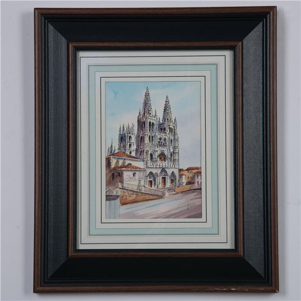 Original Watercolor & Ink on Paper, Burgos Cathedral, Signed