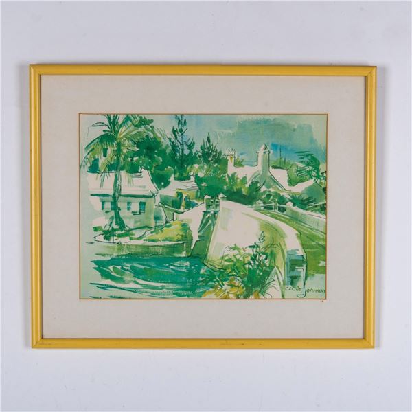 Cecile Johnson, Offset Watercolor on Paper, Landscape