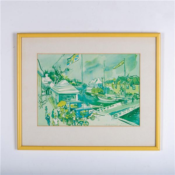 Cecile Johnson, Offset Watercolor on Paper, Town Scene