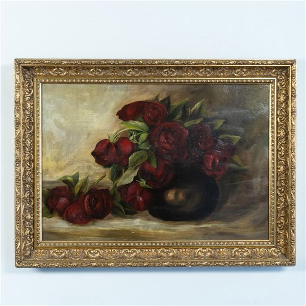 M.J. Fells, Original Acrylic on Board, Red Roses, Signed