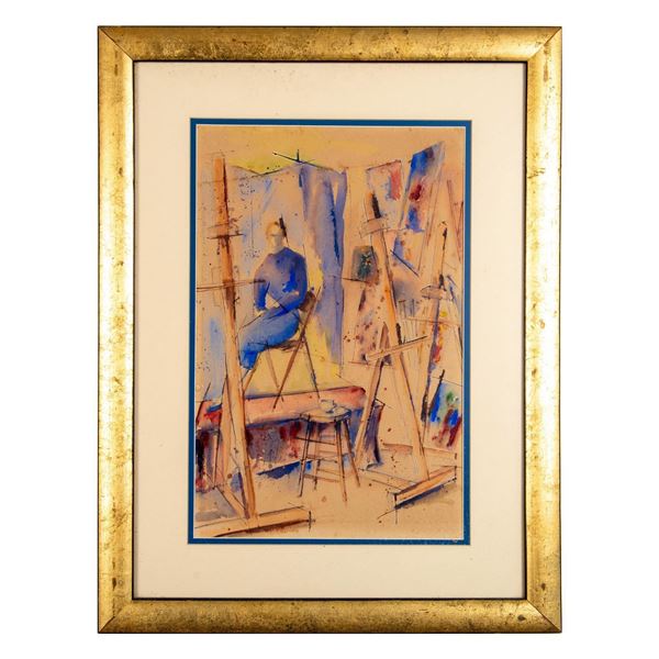 Framed Abstract Style Watercolor Painting