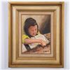 Image 1 : Original Oil on Canvas Board, Young Boy Reading, Signed