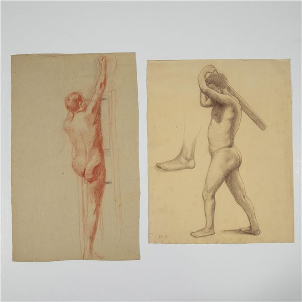 Two Original Pastel and Sanguine Drawings on Paper, Nudes