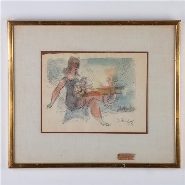 Chaim Gross, Original Watercolor and Pencil on Paper, Signed