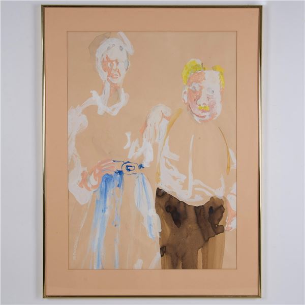 Original Acrylic and Watercolor on Paper, Man and Woman